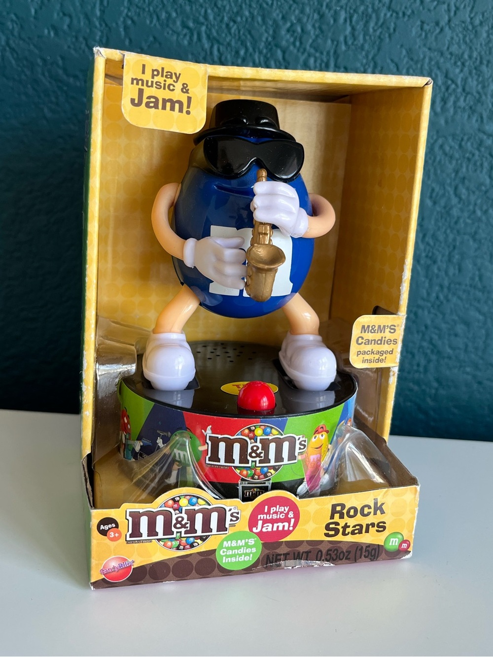 M&M Blue Candy Rock Stars Plays Music Saxophone Dispensor